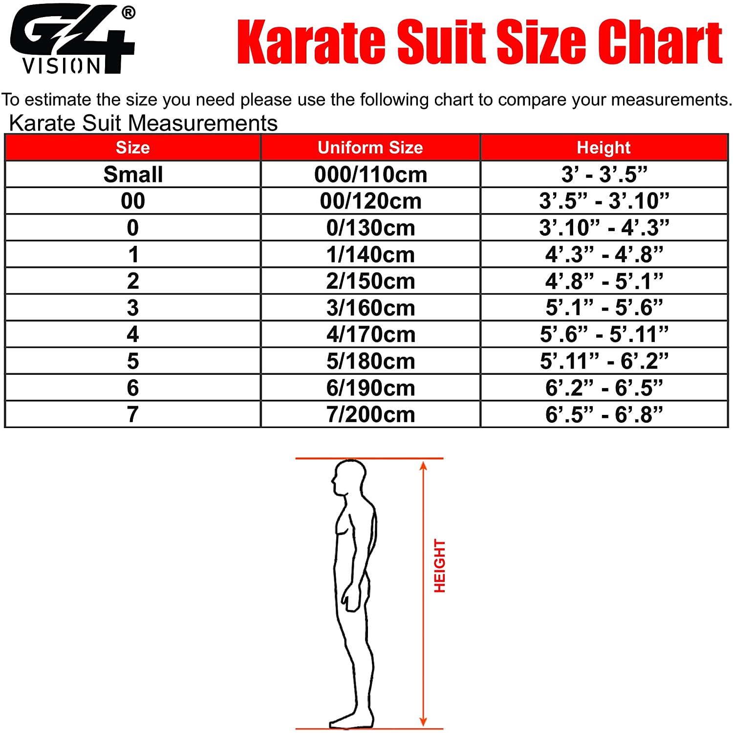 G4 Karate Suit White KSUIT-WHT-110 (Size Chart)