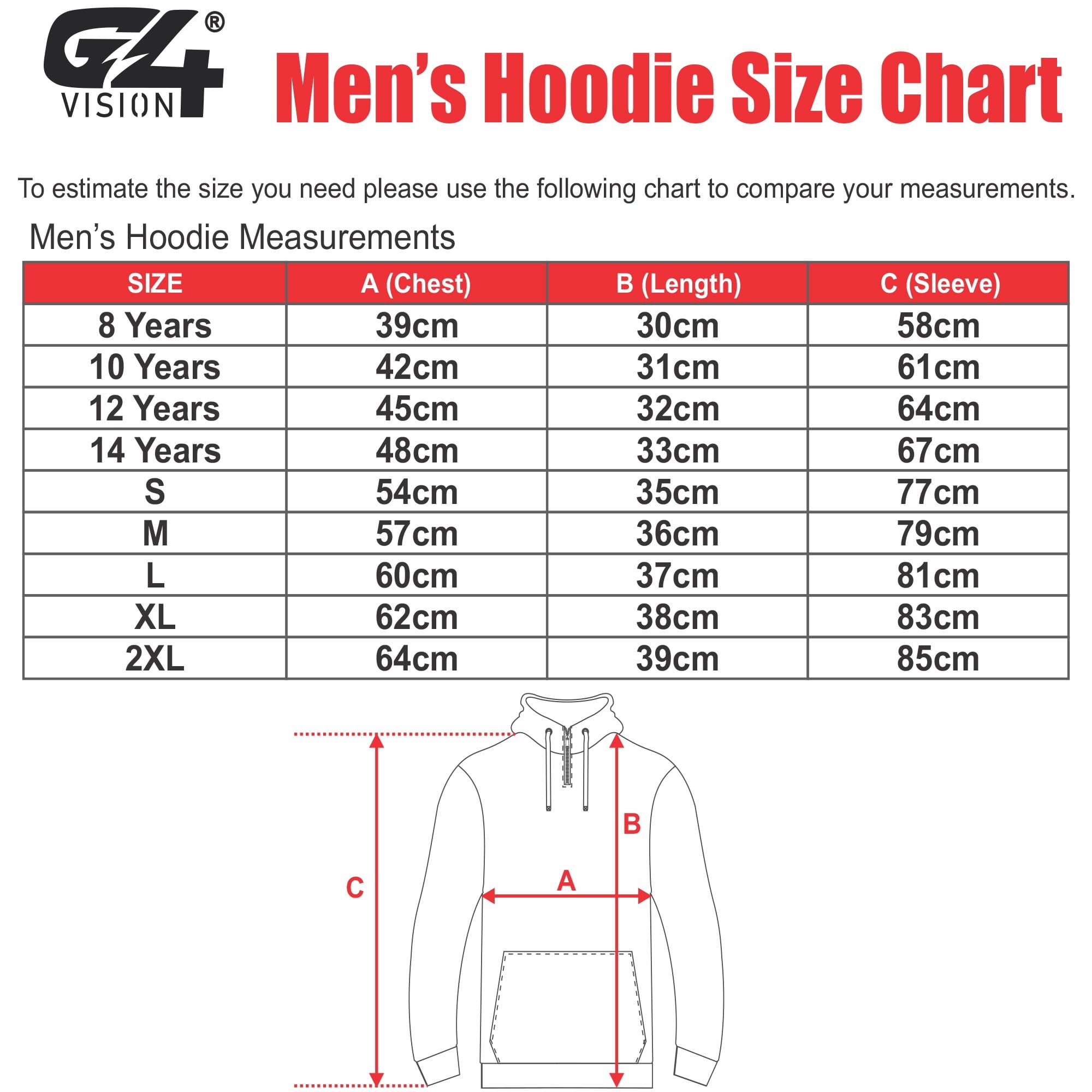 G4 Men’s Hoodie USA Size Chart.cdr