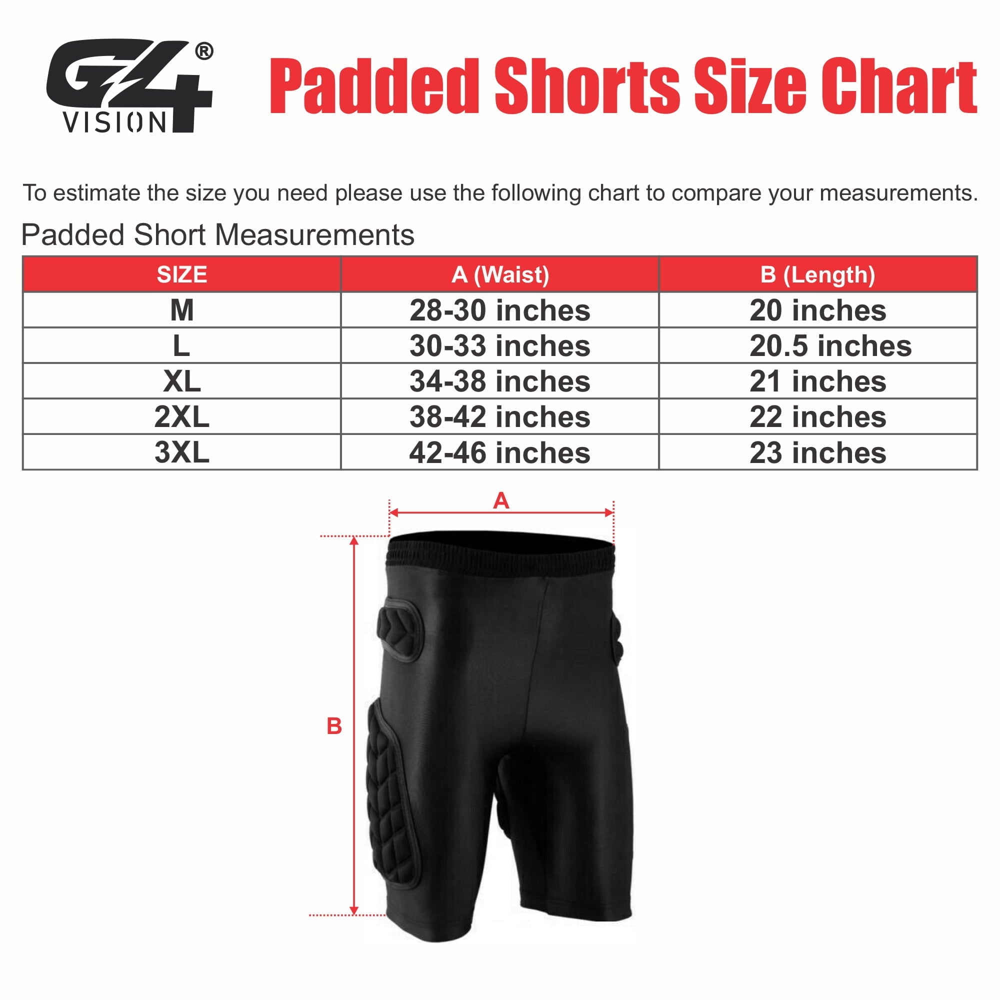 G4 Padded Shorts Size Chart