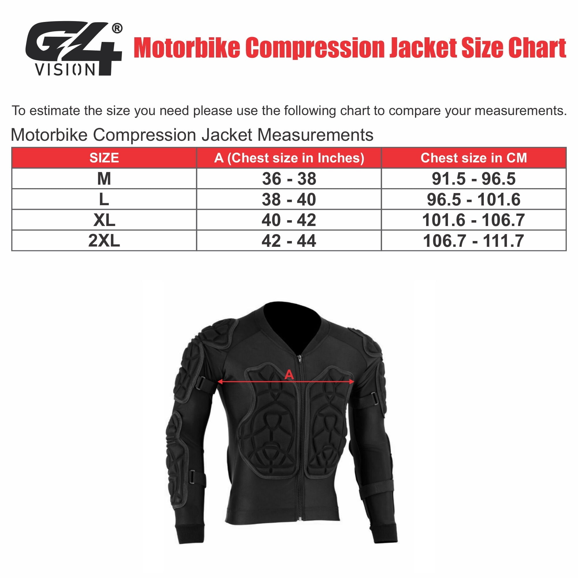 Motorbike Compression Jacket Size Chart